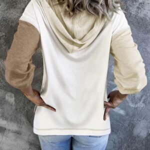 Khaki & Black Colorblock V Neck Long Sleeve Hoodie