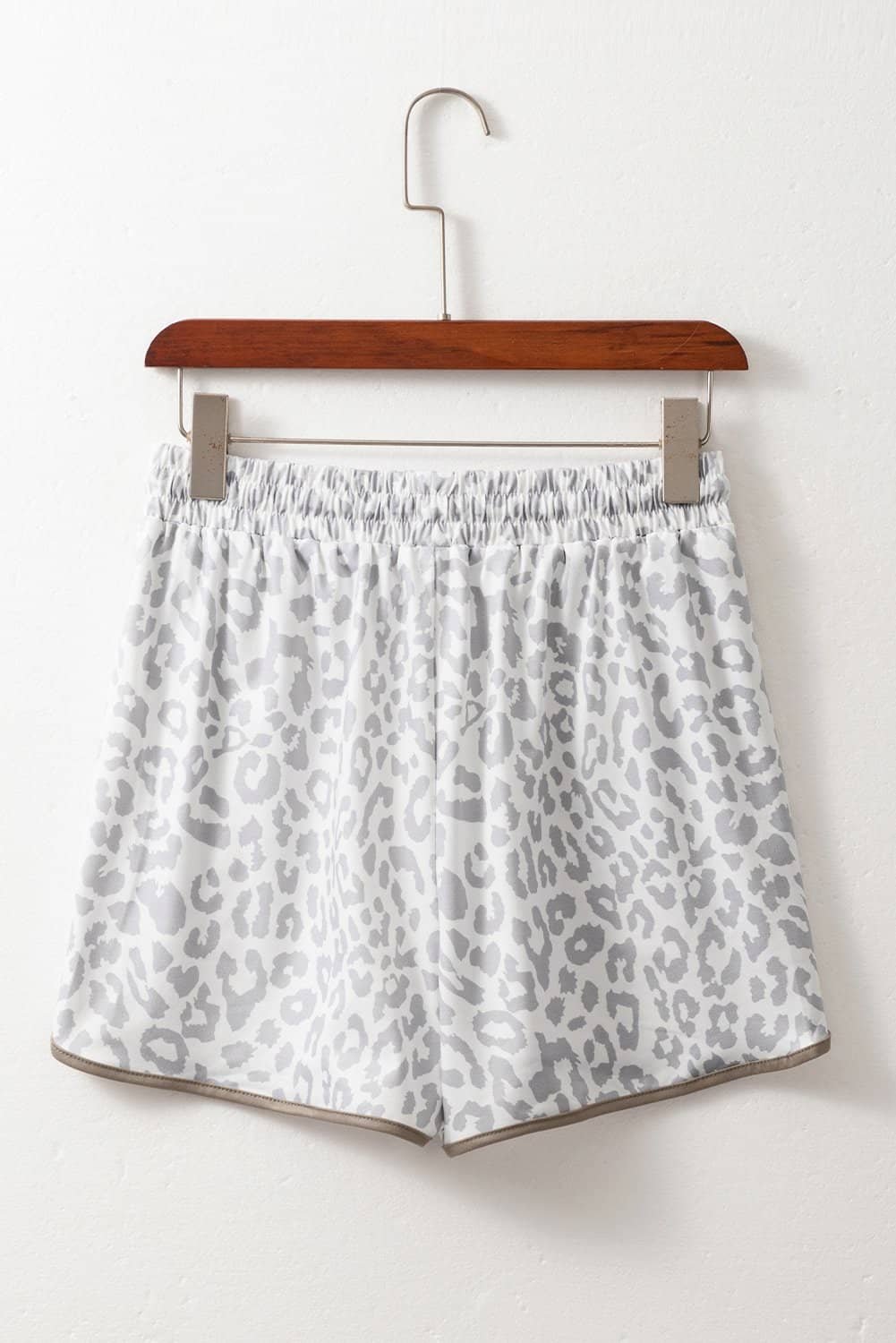 White Leopard Elastic Waist Lace Up Contrast Trim Casual Shorts