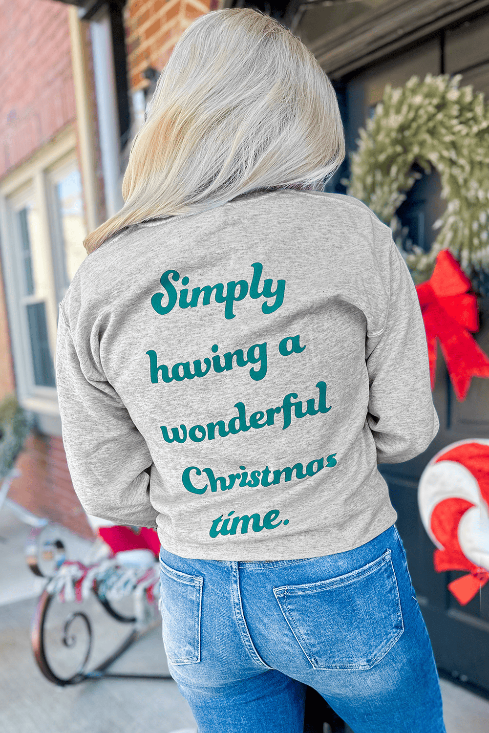 Gray 2-Side Printed Christmas Tree Letter Graphic Sweatshirt