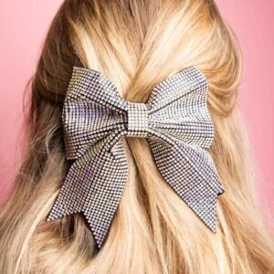 Silvery Rhinestone Large Bow Knot Hair Clip