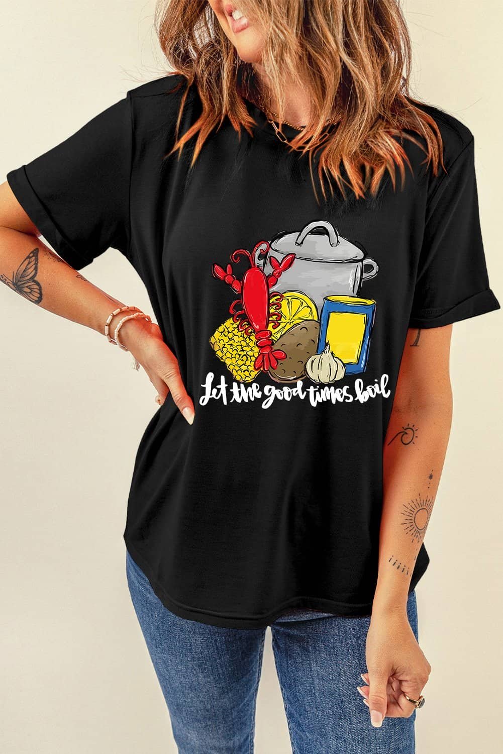 Black Let The Good Time Boil Fashion Graphic Tee