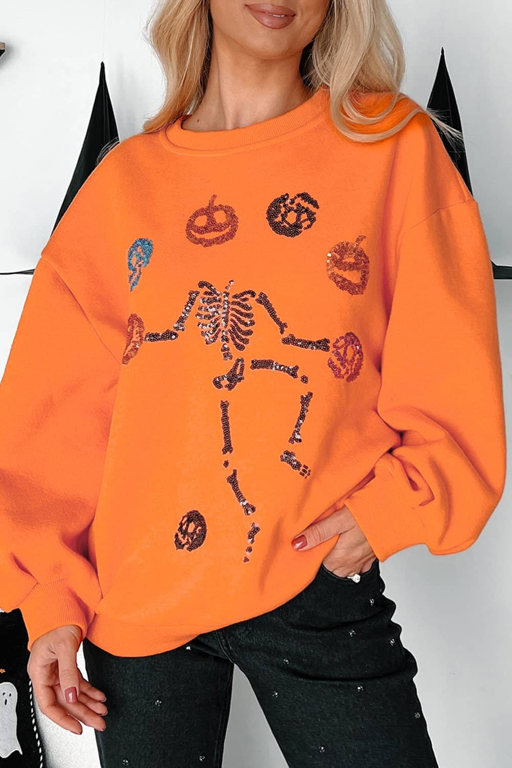 Carrot Dancing Critters Sequin Halloween Crewneck Sweatshirt