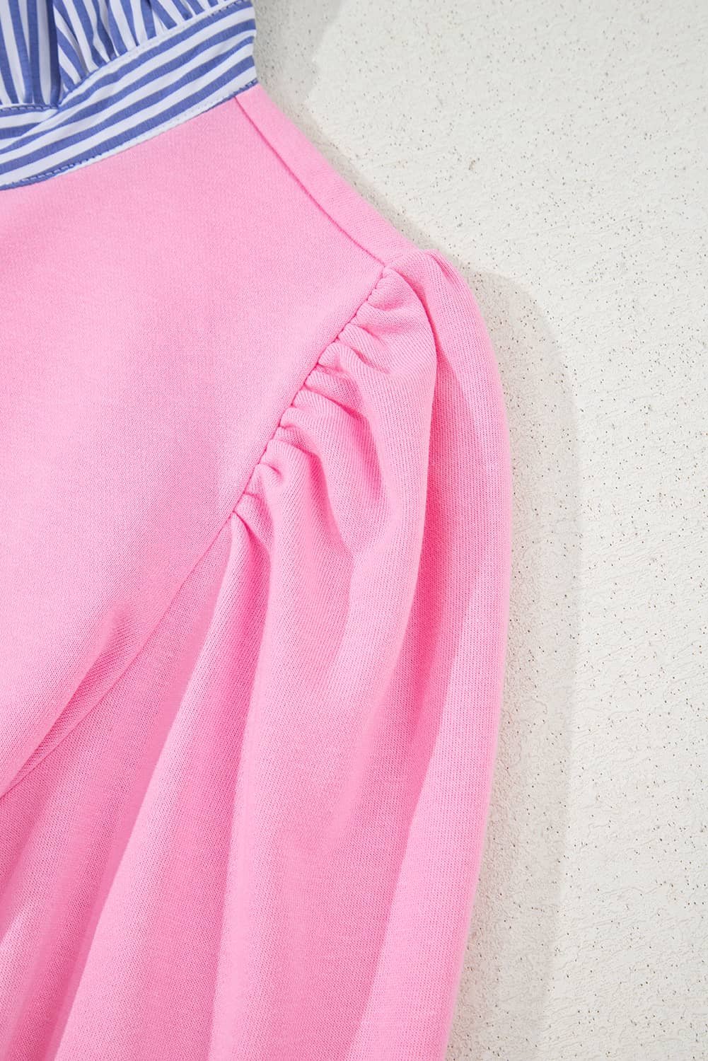 Bonbon Button Striped Collar Patchwork Puff Sleeve Sweatshirt