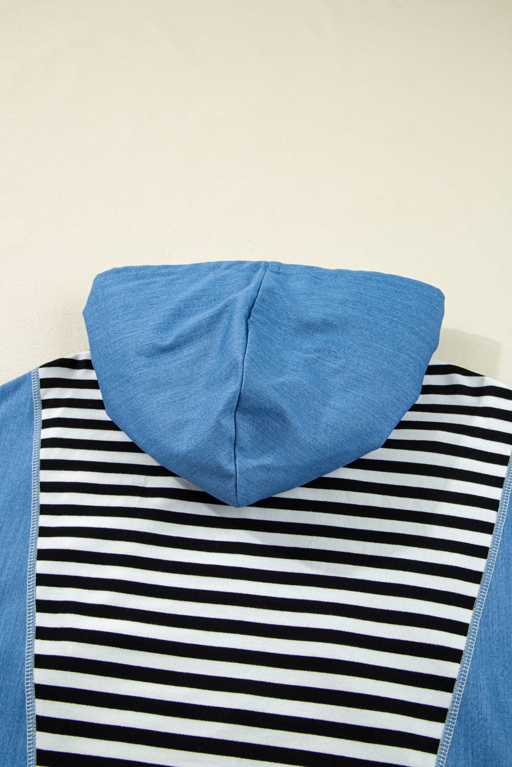 Black Stripe Denim Color Block Quarter Zip Baggy Drawstring Hoodie