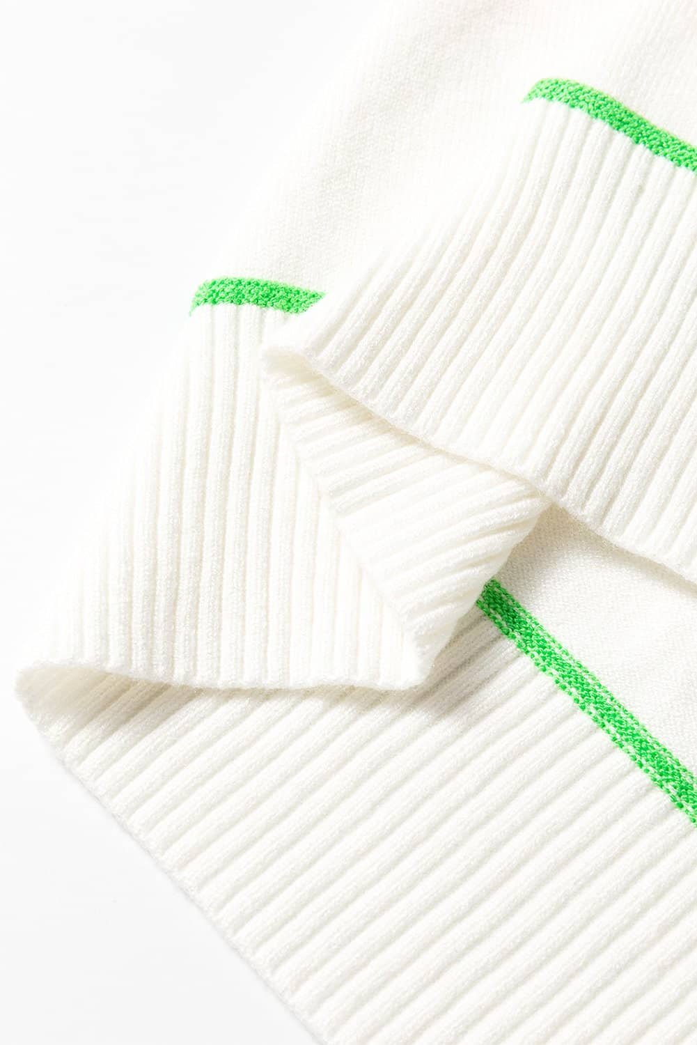 White Colorblock Striped Half Sleeve Drop Shoulder Sweater