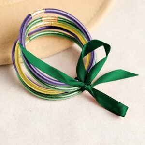 Green 5Pcs Glitter Jelly Bow Knot Ribbon Bracelet Set
