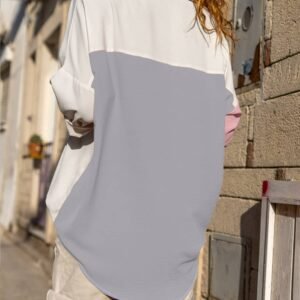 Dusty Pink Color Block/Pure Color Patch Pocket Shirt