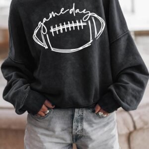 Black Rugby Game Day Graphic Pullover Sweatshirt