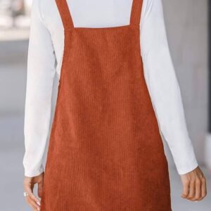 Cinnamon Solid Front Pockets Sleeveless Corduroy Overall Dress