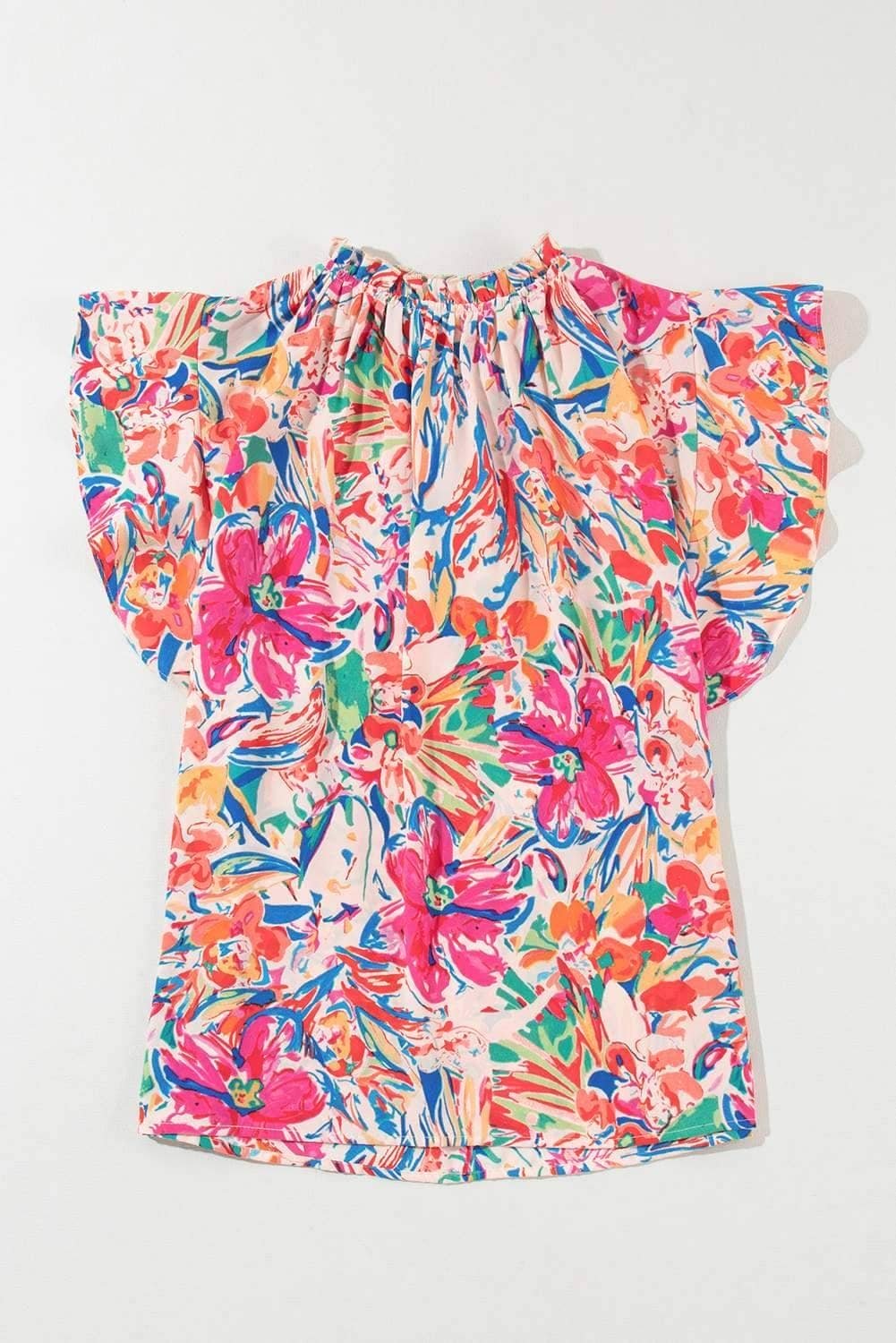 Multicolour Floral Ruffled Sleeve V Neck Summer Blouse
