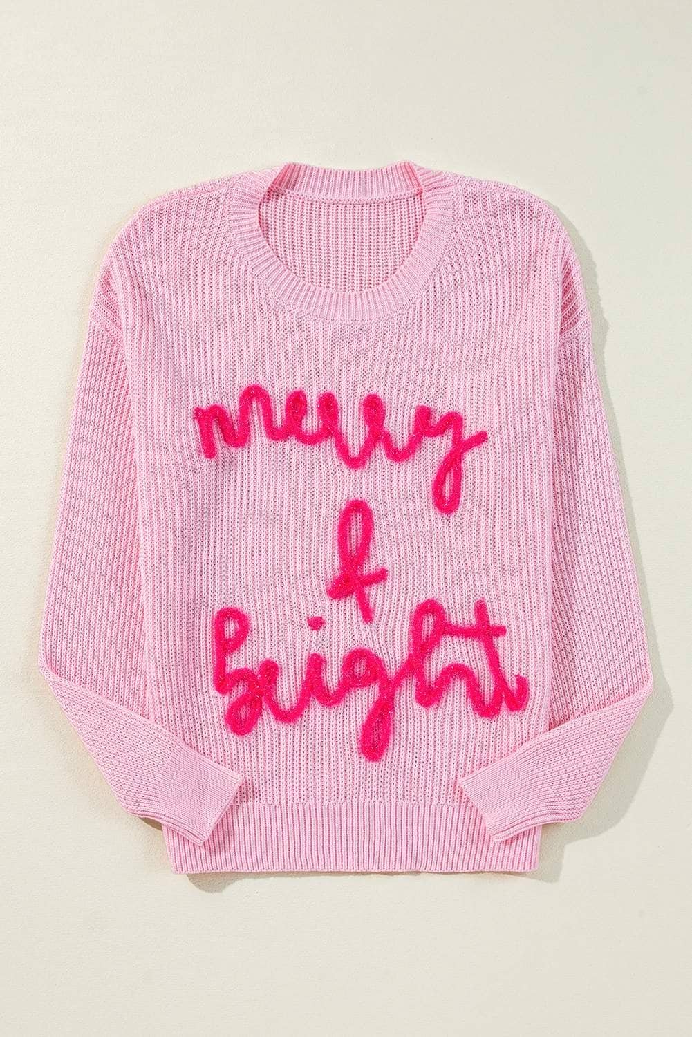 Pink Merry & Bright Pop Up Letter Waffle Knit Sweater