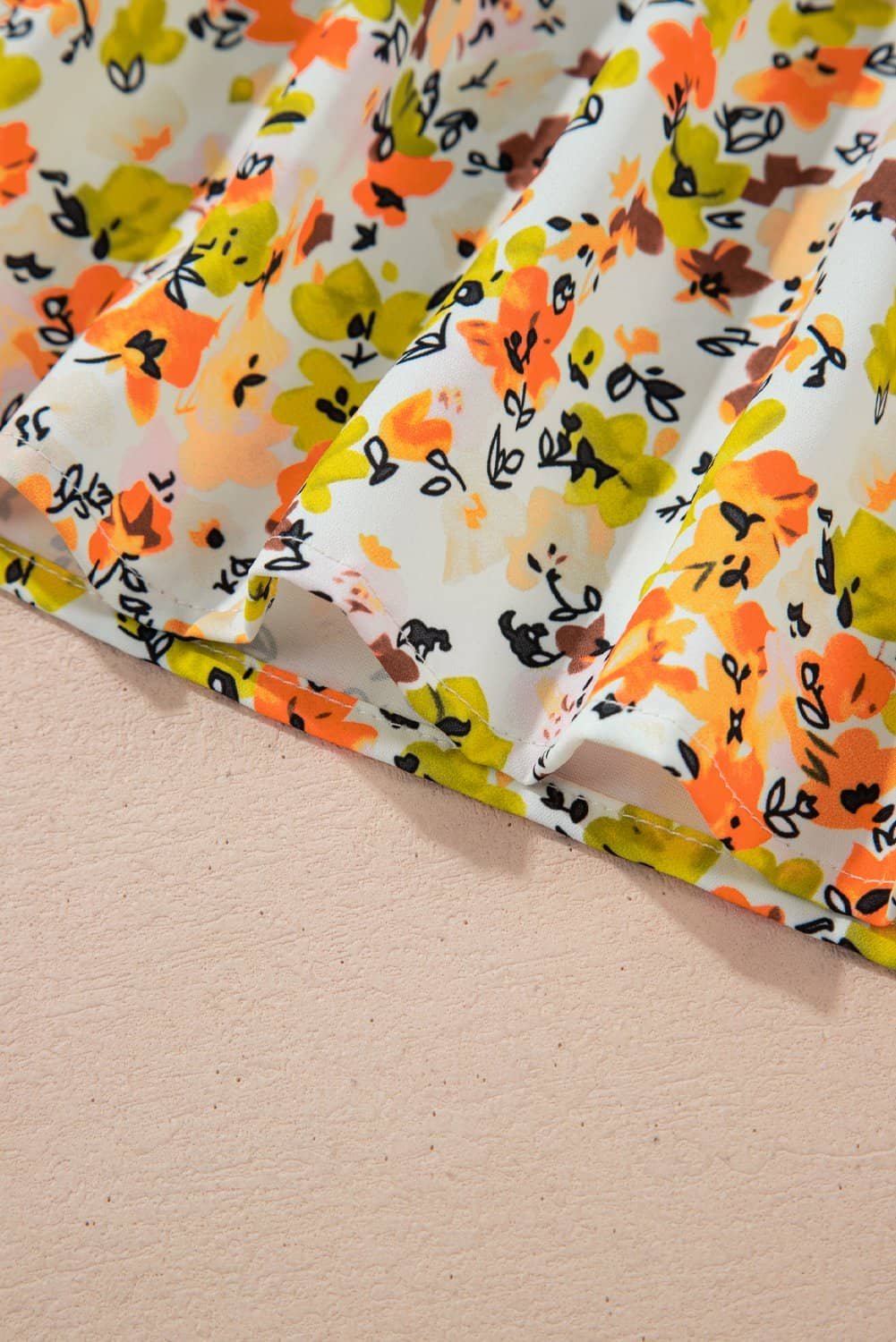 Green Floral Print Ruffled Sleeveless V Neck Tank Top