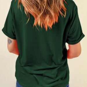Green Casual Plain Crew Neck Tee