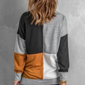 Color Block Round Neck Long Sleeves Pullover Sweatshirt