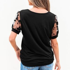Black Flora Lace Patchwork Crew Neck T Shirt