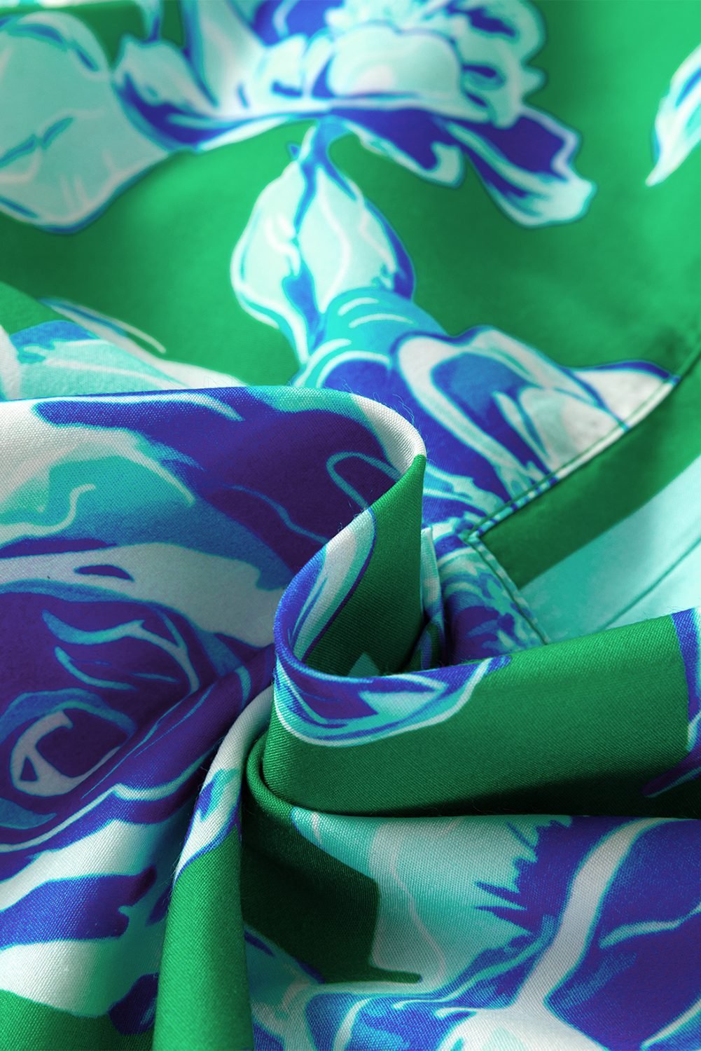 Bright Green Rose Floral Print Puff Short Sleeve Summer Blouse