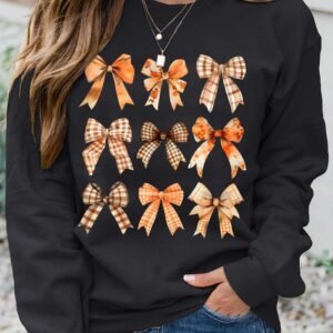 Black Thanksgiving Spice Bowknot Graphic Sweatshirt
