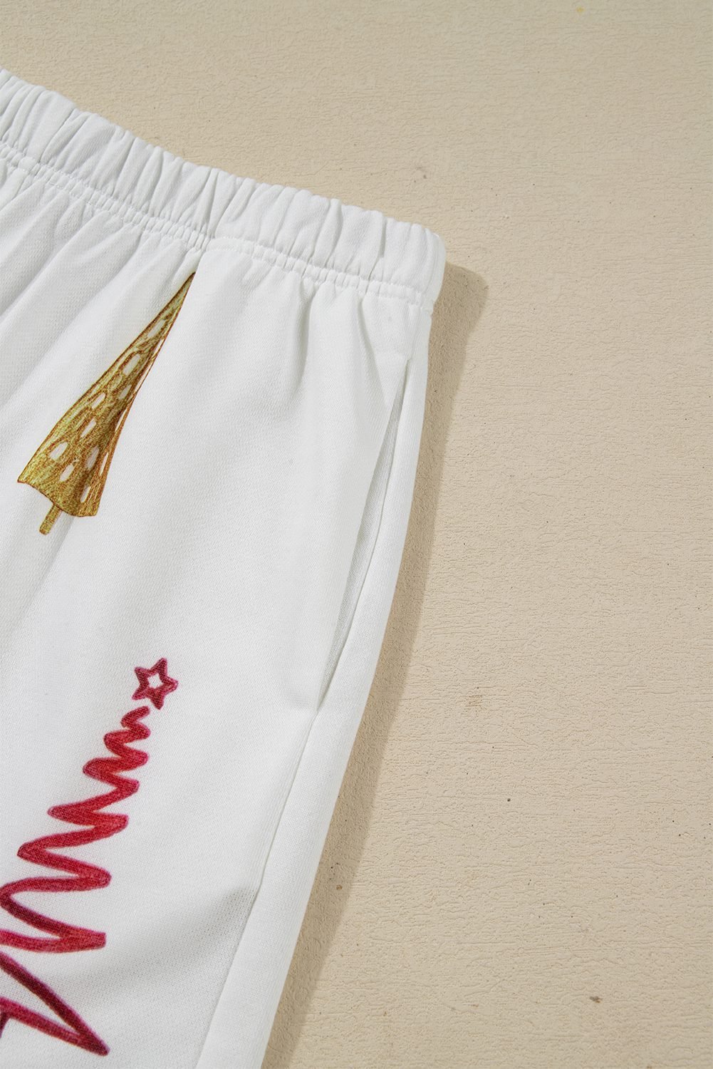 White Stripe Multi Christmas Tree Long Sleeve Top And Shorts 2Pcs Lounge Set