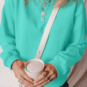 Aruba Blue Solid Fleece Lined Drop Shoulder Terry Sweatshirt