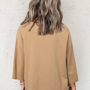 Camel Floral Star Patchwork 3/4 Long Sleeve Top