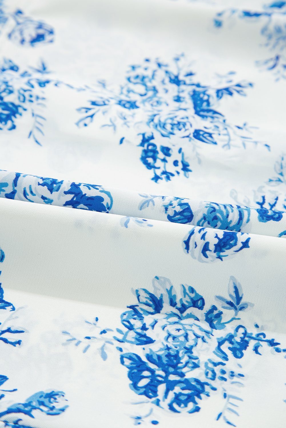 Sky Blue Floral Tiered Puff Short Sleeve Pleated Bust Buttoned Casual Shirt