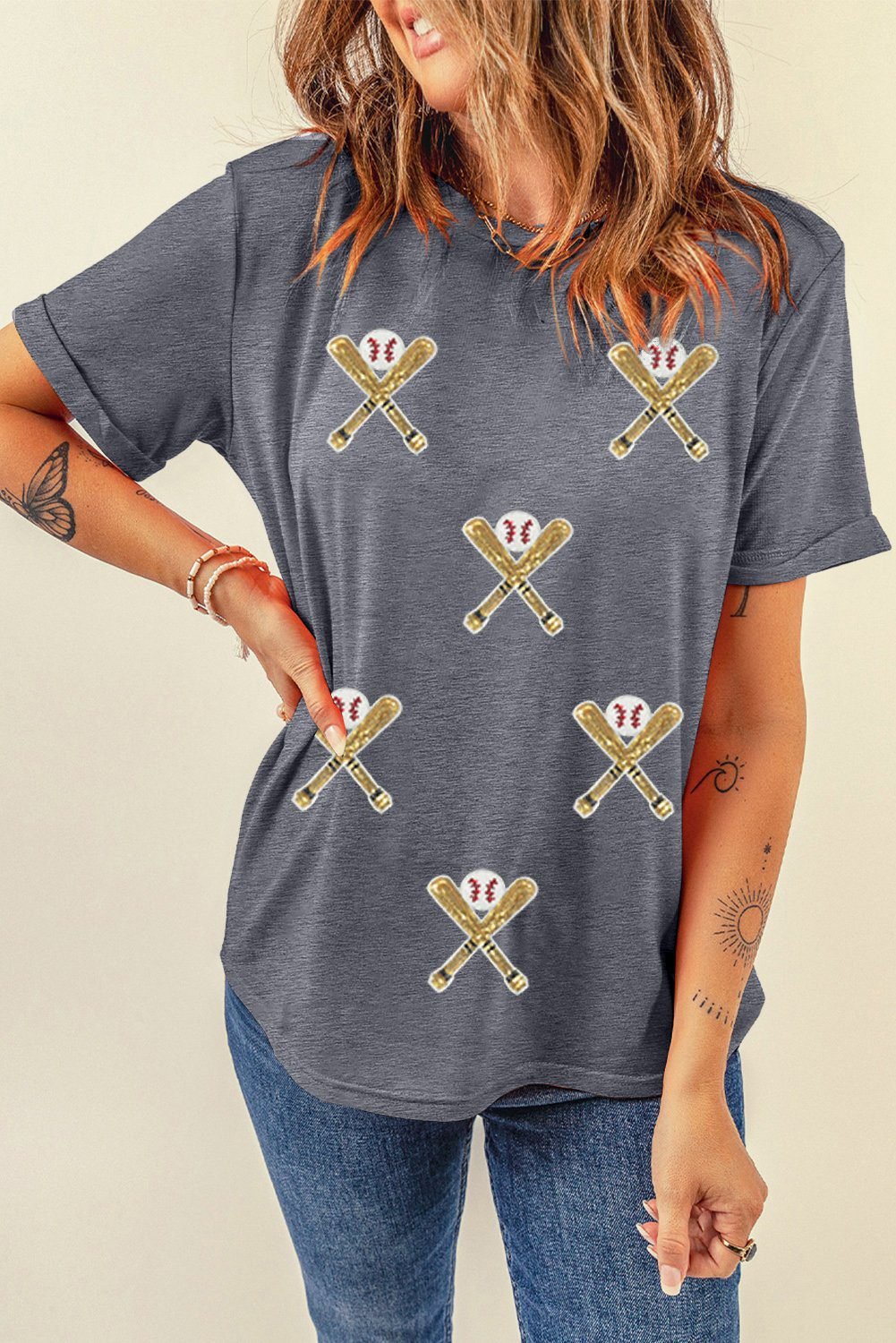 Gray Sequined Game Day Casual Tee