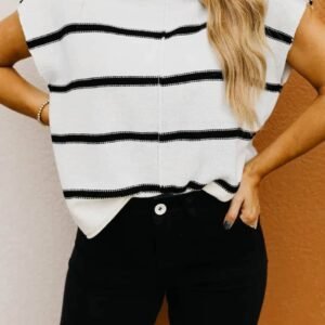 White Striped Batwing Sleeve Sweater Tee