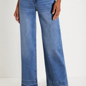 Dusk Blue Raw Hem Unique Cuffs Straight High Rise Loose Jeans