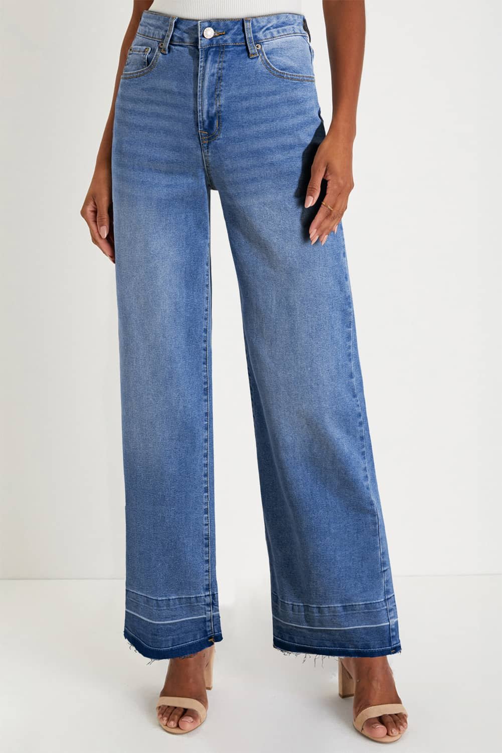 Dusk Blue Raw Hem Unique Cuffs Straight High Rise Loose Jeans