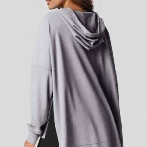 Gray Waffle Knit Fleece Lined High Low Oversized Hoodie