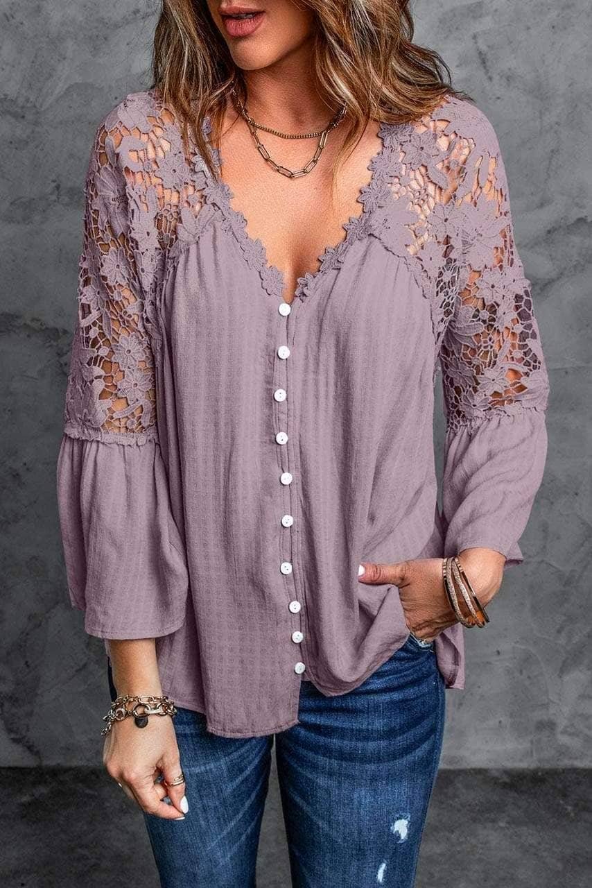 Purple Crochet Lace Button Top
