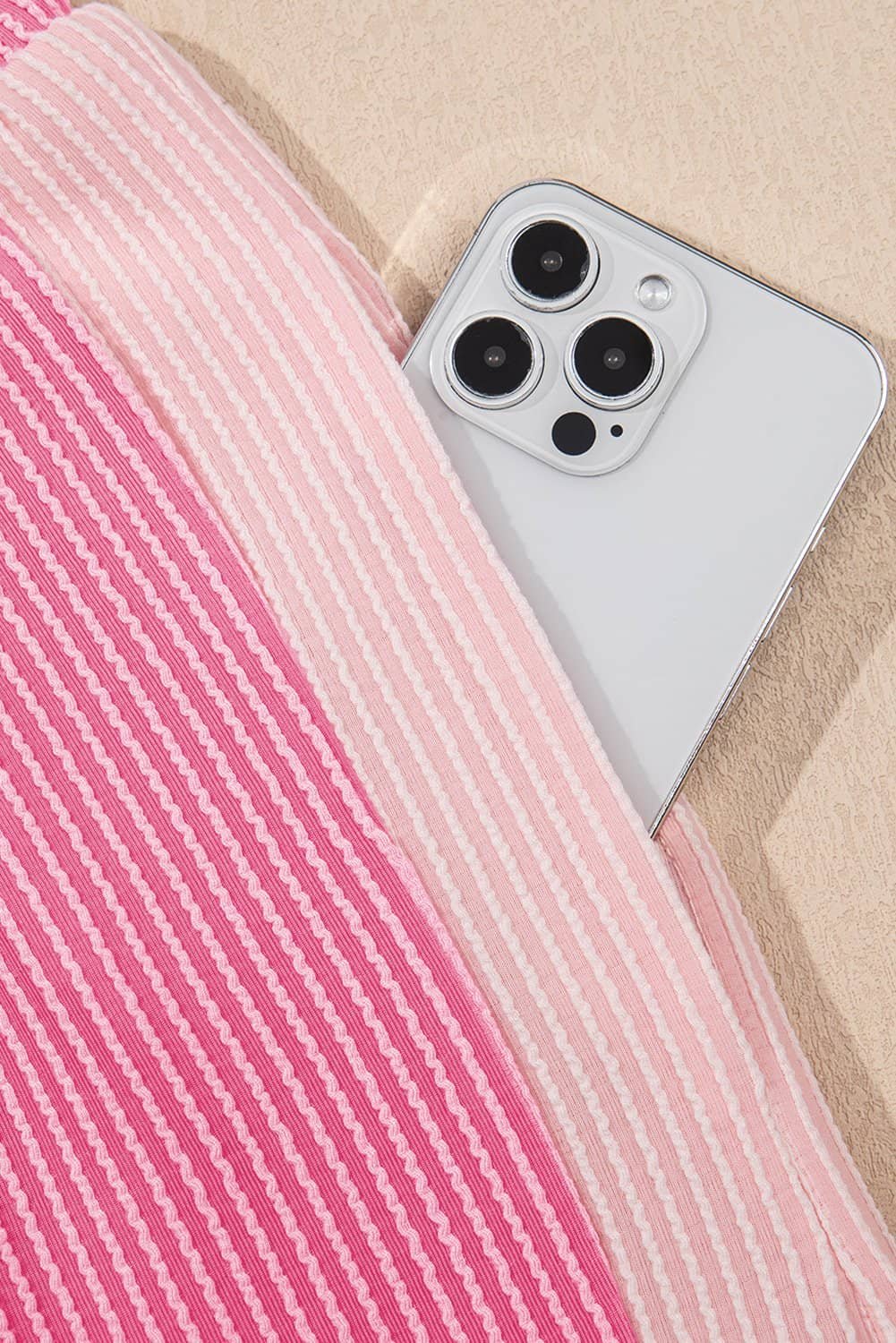 Sachet Pink 2-Tone Colorblock Patchwork Corded 2Pcs Outfit