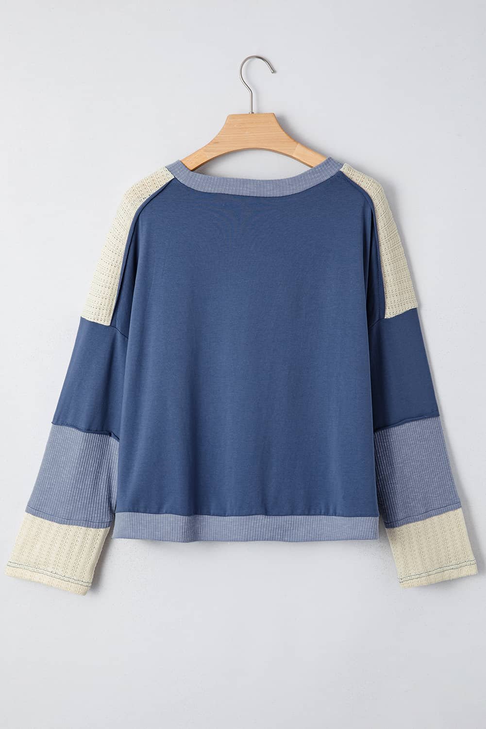 Dark Blue Contrast Knitted Colorblock Star Patchwork Oversize Long Sleeve Top