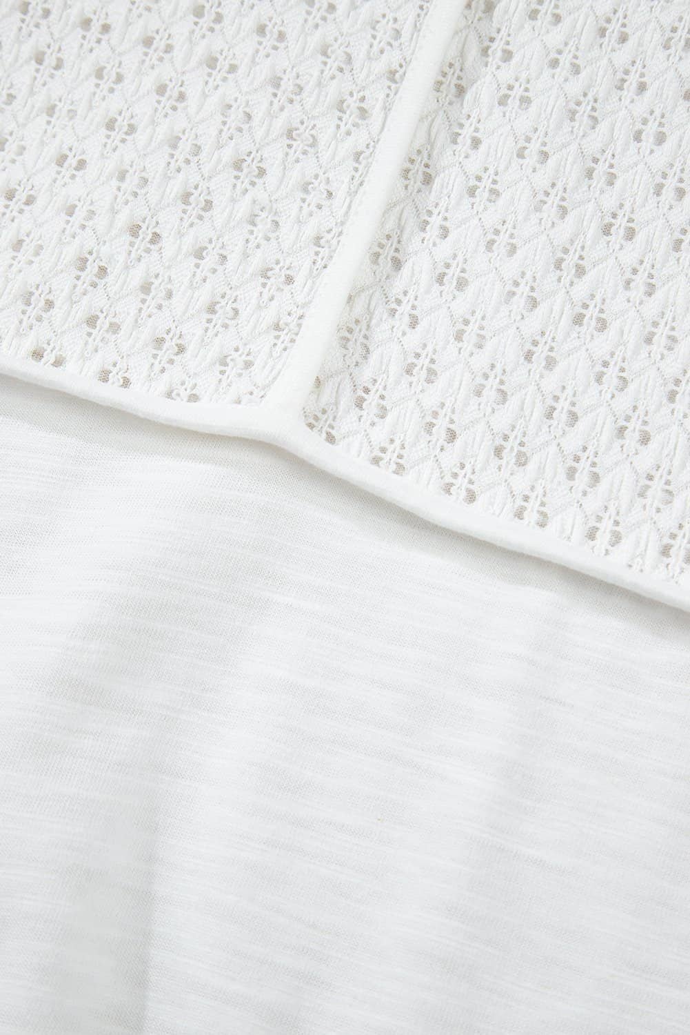 White Eyelet Patchwork High Low Hem V Neck Oversized Top