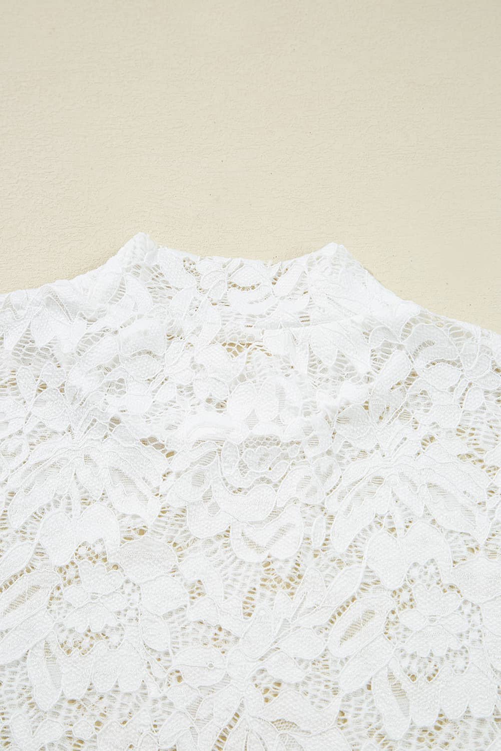 White Lace Crochet Bell Sleeve Mock Neck Blouse