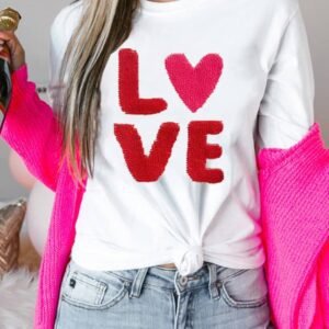 White Heart Love Graphic Valentines T Shirt