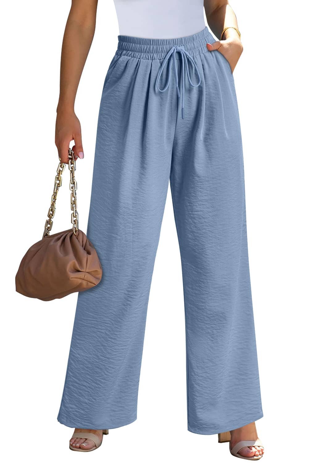 Myosotis Drawstring Elastic Waistband Pleated Loose Pants