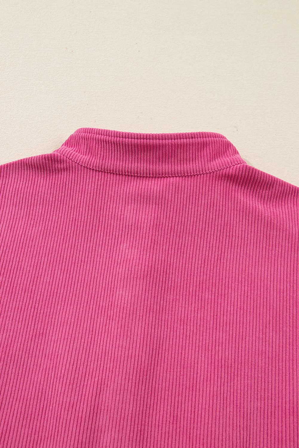 Peach Blossom Half Button Pullover Drawstring Pants Solid Color Corduroy 2Pcs Outfit