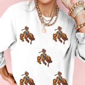 White Sequin Rodeo Patched Drop Shoulder Sweatshirt