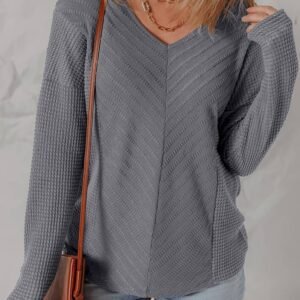 Sleet V Neck Chevron Texture Patchwork Long Sleeve Knit Top