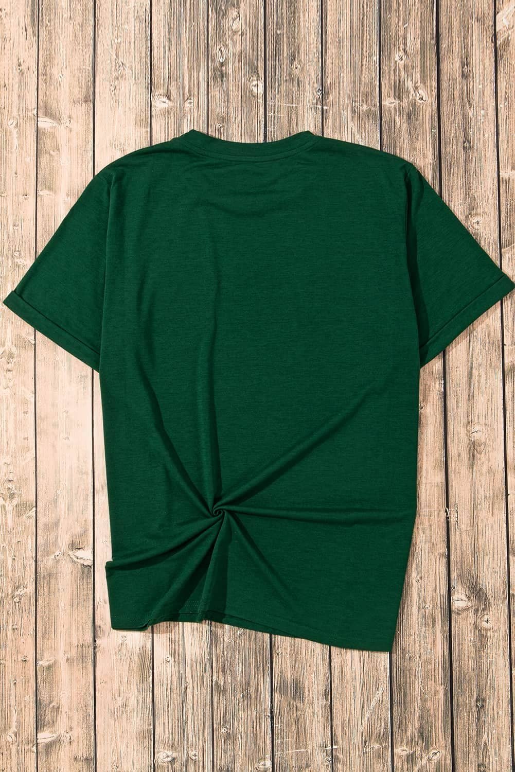 Green St Patrick Clover Patch Sequin Graphic T-Shirt