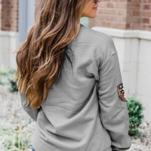 Gray Sequin Baseball Patched Casual Sweatshirt