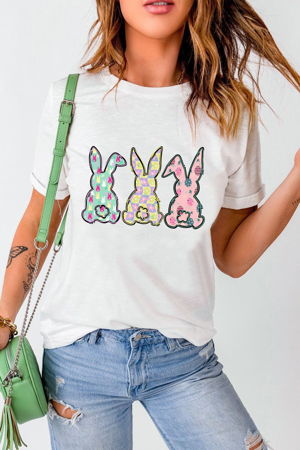 White Easter Bunny Graphic Crewneck Tee