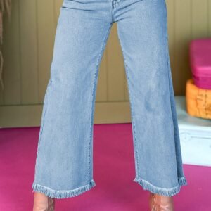 Myosotis Acid Washed High Rise Cropped Wide Leg Jeans