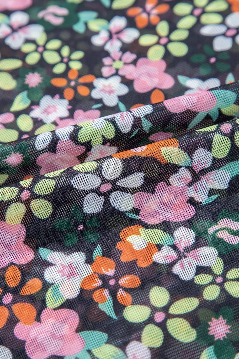 Black Sheer Floral Mesh Round Neck T Shirt