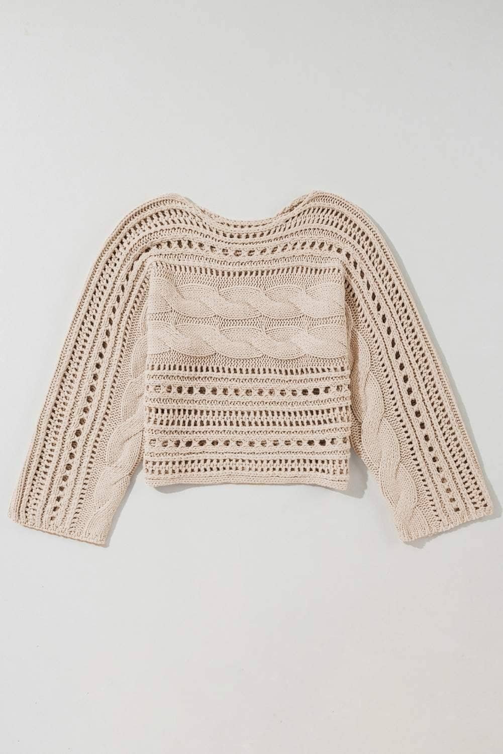 Smoke Gray Hollow-Out Cable Knit Cropped Sweater