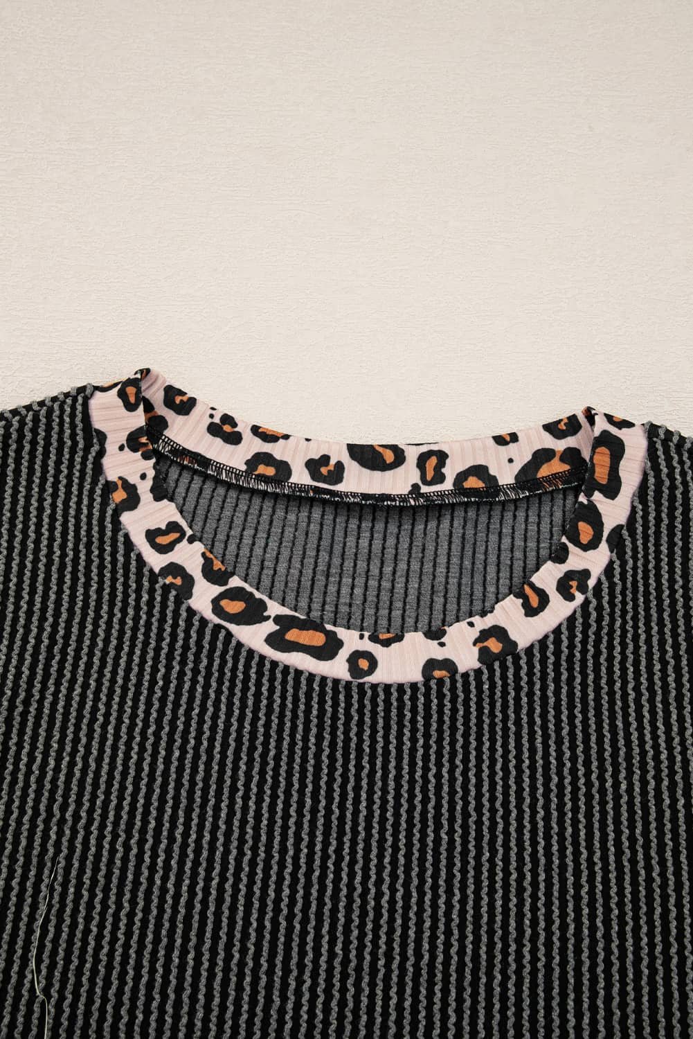 Carbon Grey Twisted Rib Texture Leopard Patchwork Detail 2Pcs Pant Set