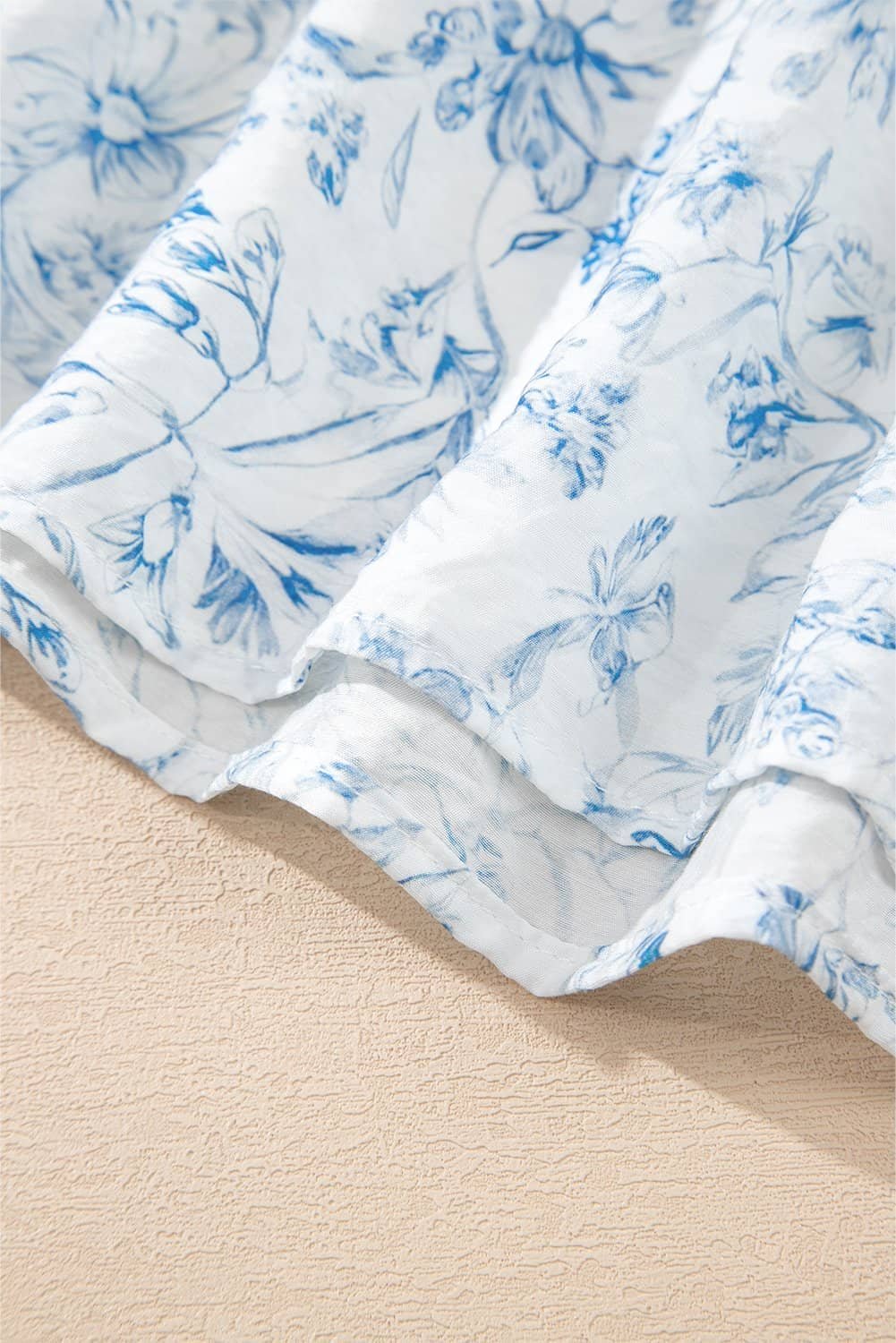 Sky Blue Floral Ruffled Short Sleeve Bow Back Square Neck Blouse