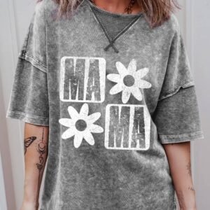 Philippine Gray Mama Daisy Flower Graphic Mineral Wash Drop Shoulder Vintage Tee
