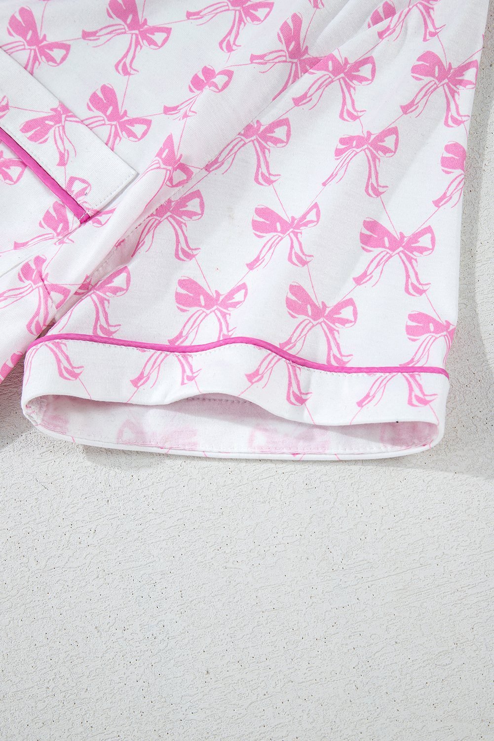 Pink Bowknot Printed Short Sleeve And Ruffled Shorts Valentines Pajama Set